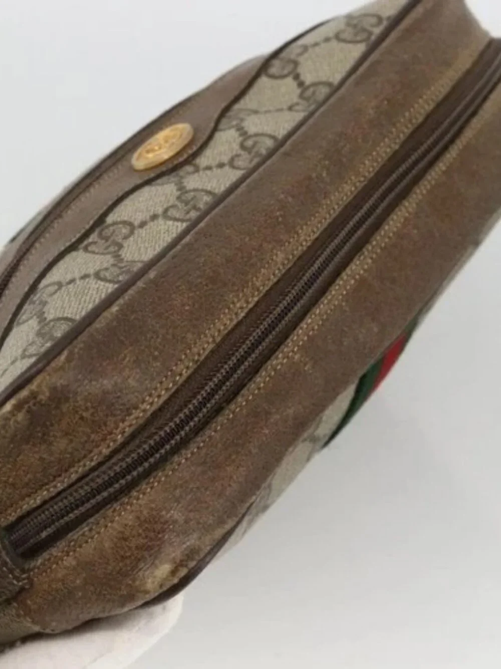 GUCCI GG Supreme Web Sherry Line Bag PVC Beige Gold 75 02 004 Auth BAZ578